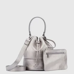 Handbags-Aquatalia Bari Bucket Platinum