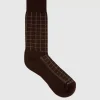 Socks-Aquatalia Windowpane Knit Blend Men's Sock Brown/Khaki