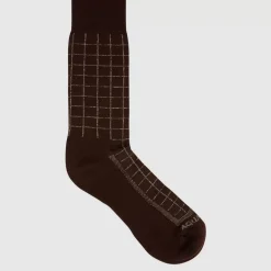 Socks-Aquatalia Windowpane Knit Blend Men's Sock Brown/Khaki
