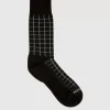 Socks-Aquatalia Windowpane Knit Blend Men's Sock Black/Heather Grey